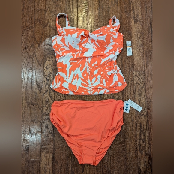 NWT floral Tankini and coral convertible swim bottom Anne Cole size 22W or 24W - Picture 6 of 15
